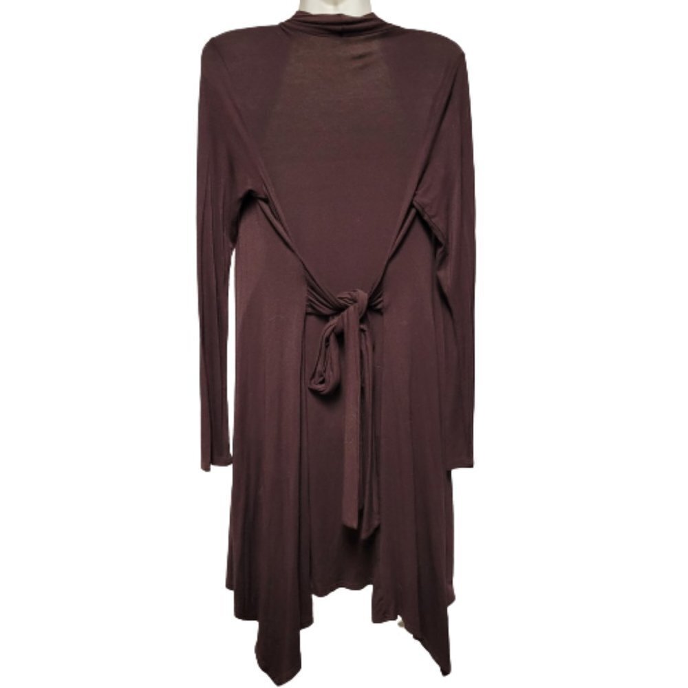 BROWN Long Cardigan Jacket Open Front Sweater Coat Cover Up - Size M - Picture 6 of 8